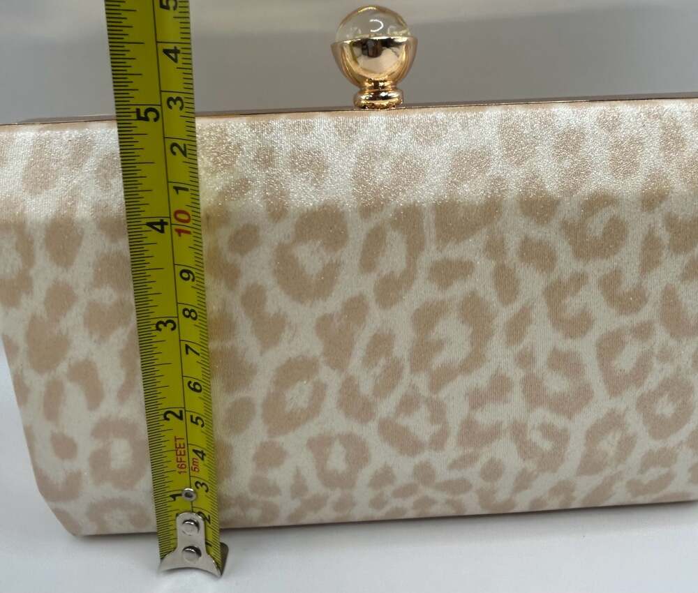 Champagne Leopard Print Box Clutch with Preserved Flower Clasp - Picture 6 of 6